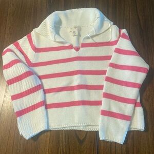 Women's Pink and White Striped Sweater